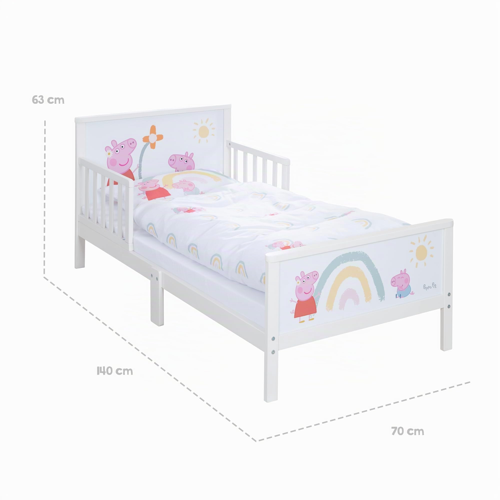 roba Cama Infantil Montessori Peppa Pig 70 x 140 cm para Niños + Somier y Ropa de Cama - Utilizable hasta 7 Años - Blanco/Diseño de Cerda