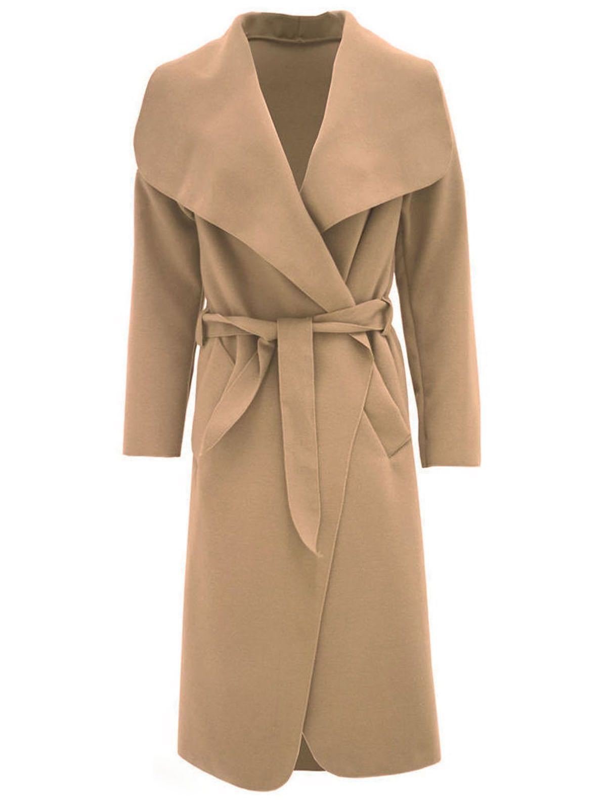 66 Fashion District Women's Camel Italian Long Duster Jacket French Belted Trench Waterfall Coat 8-14 (Uk 12, )