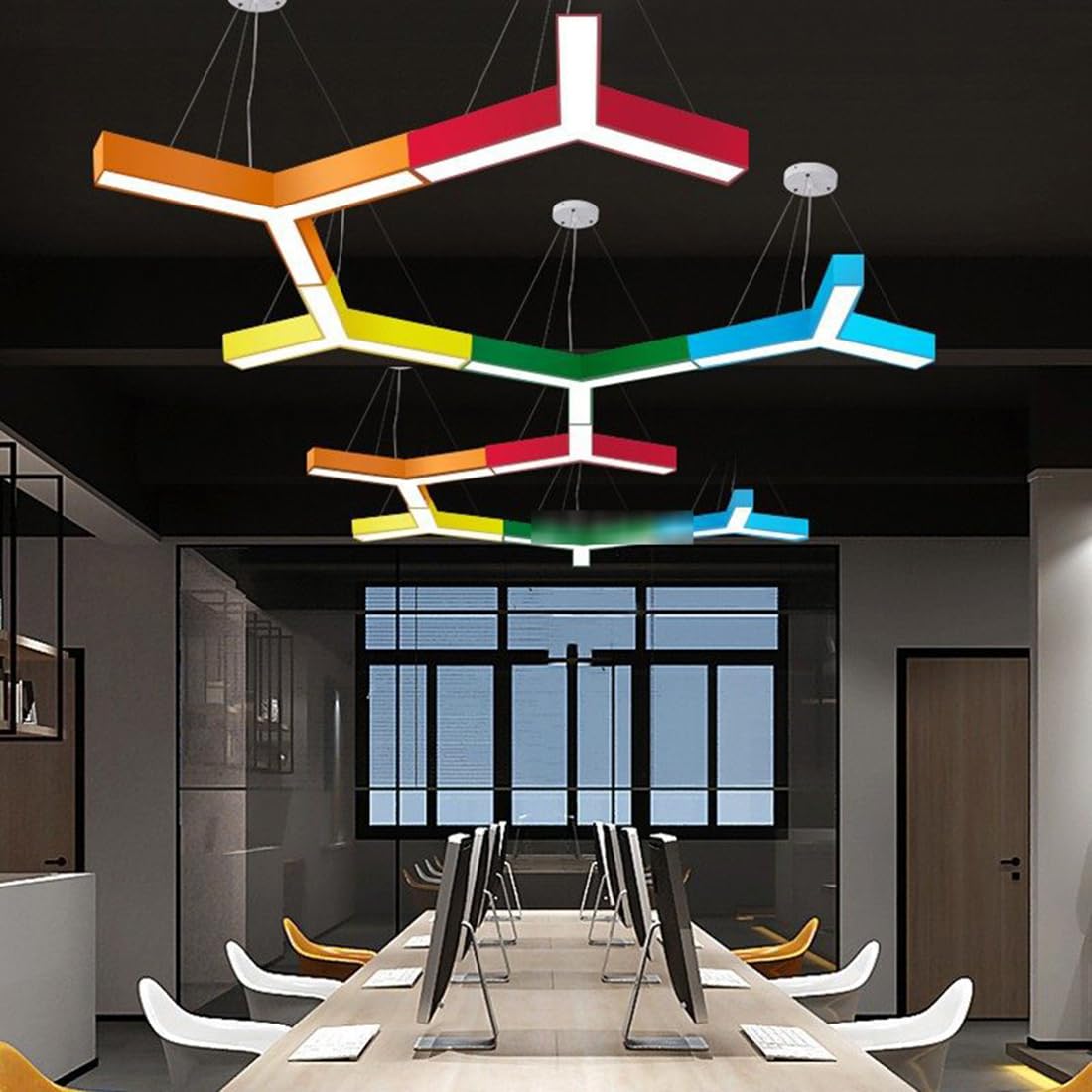 Współczesna Lampa Wisząca Z Ochroną Oczu Do Przedszkola Super Jasna Lampa Wisząca Do Korytarza W Klasie Kolorowy Żyrandol Sufitowy W Kształcie Wielokąta Oświetlenie Komercyjne