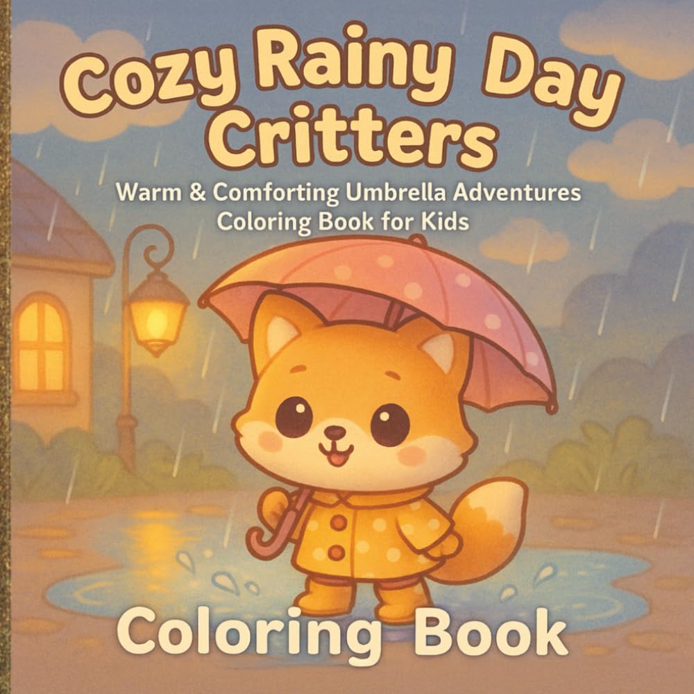 Cozy Rainy Day Critters: Warm & Comforting Umbrella Adventures Coloring Book for Kids