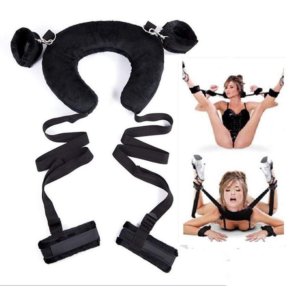 Cushioned Plush U-shaped Neck Pillow Postion Control Open Thigh with Adjustable Straps (Black)