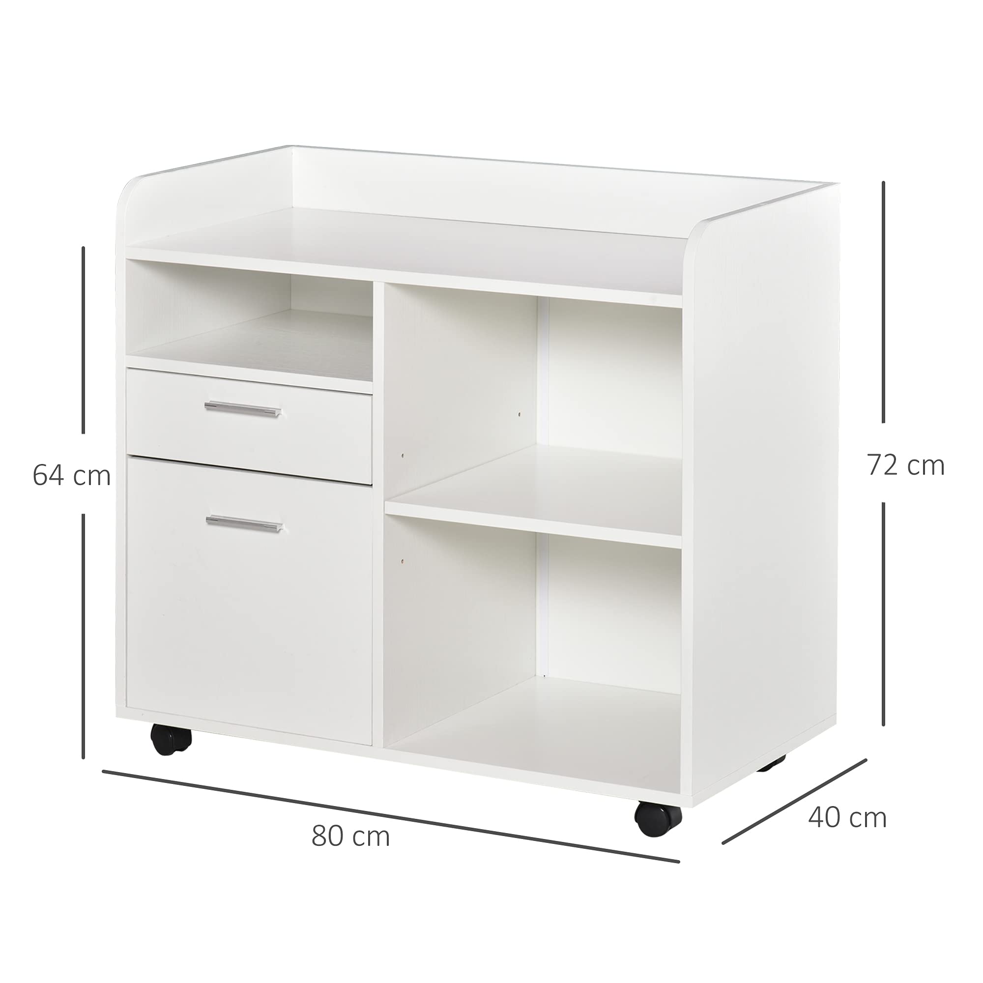 Vinsetto Mueble de Impresora Carro Multifuncional de Oficina con 3 Compartimentos 2 Cajones para Archivos Estante Ajustable Ruedas con 2 Frenos 80x40x72 cm Roble