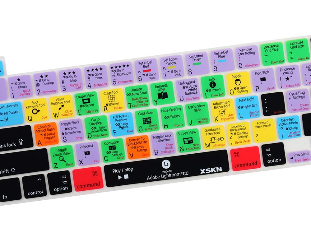 XSKN Lightroom CC English Silicone Shortcuts Keyboard Cover Skin for 2019 New MacBook Pro 16 inch A2141 2020 New MacBook Pro 13.3 inch A2338 M1/ A2251/A2289 with Touch Bar & Touch ID US Version