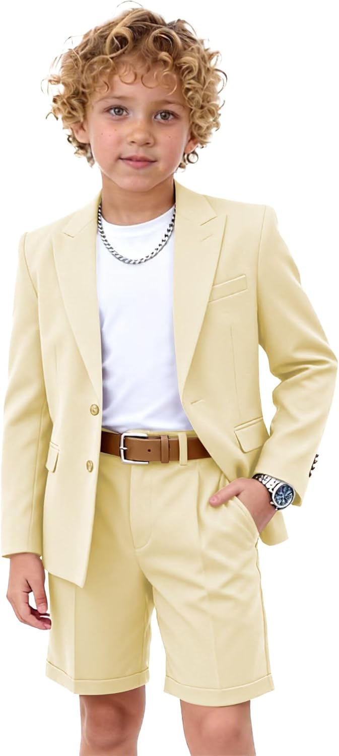 Netsky Summer Shorts Suits for Boys 2 Piece Slim Fit Formal Beach Wedding Outfit for Teens Kids Jacket Shorts Set