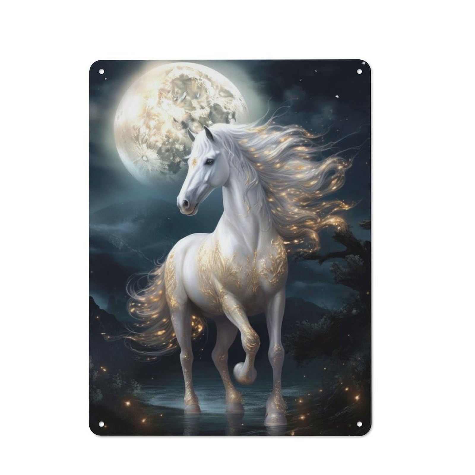 Junmoney Magic Moon Horse Rustic Metal Sign 40X30cm For Lounge Or Reading Corner, For Reading Corner Decorators