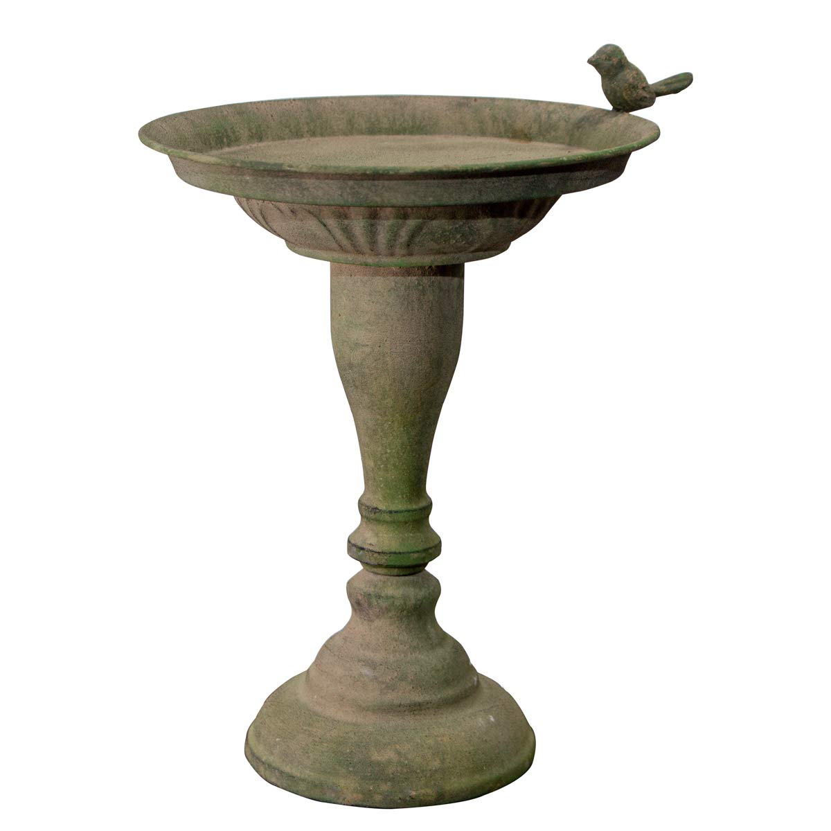 Antikas - Bebedero para pájaros de hierro verde, con pie y baño para pájaros - Chabby Chic