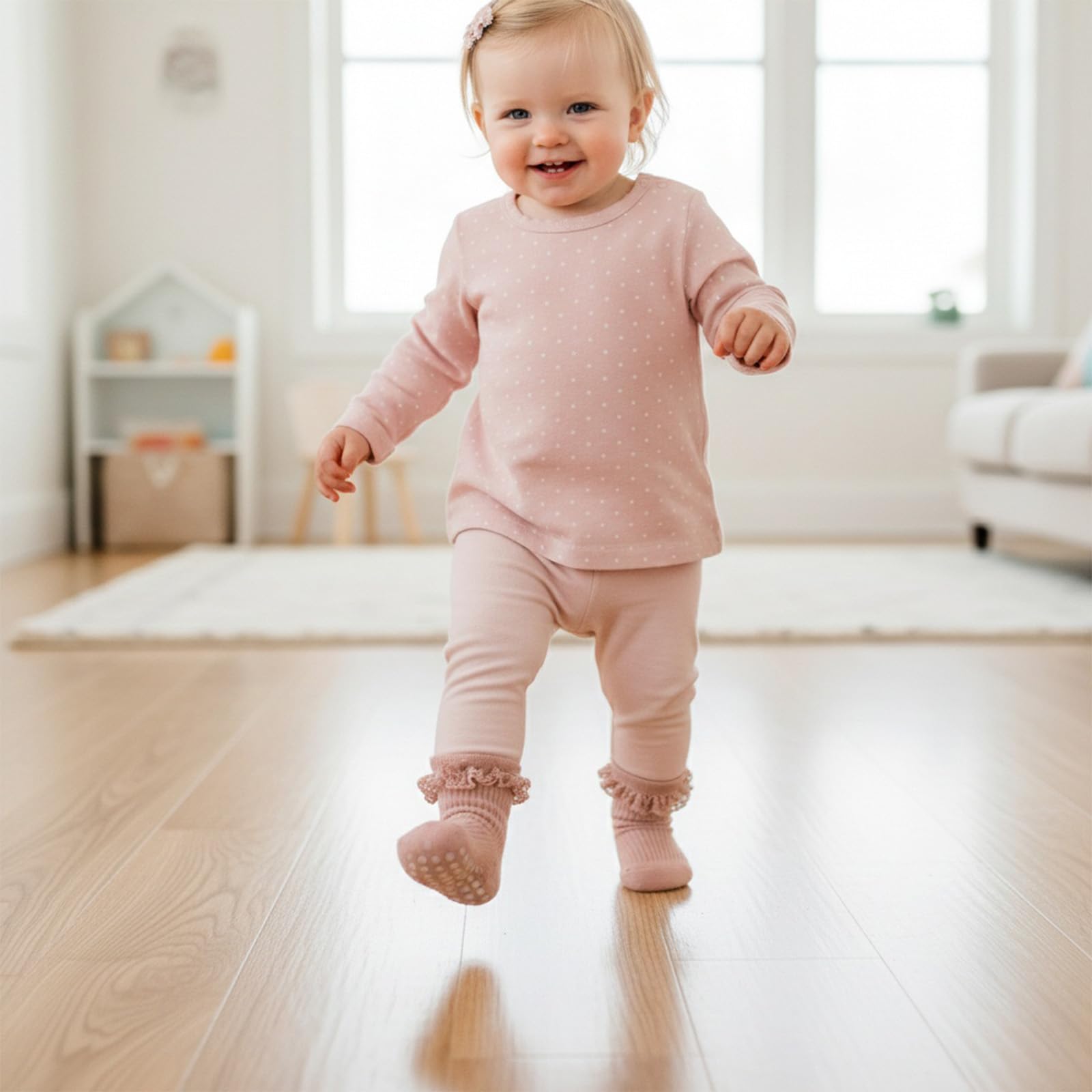 HDFHDF 6 Pairs Socks Kids Baby Girls Anti Slip Floor Spring and Autumn Cotton Learning to Walk Unsteadily Lace — view 3