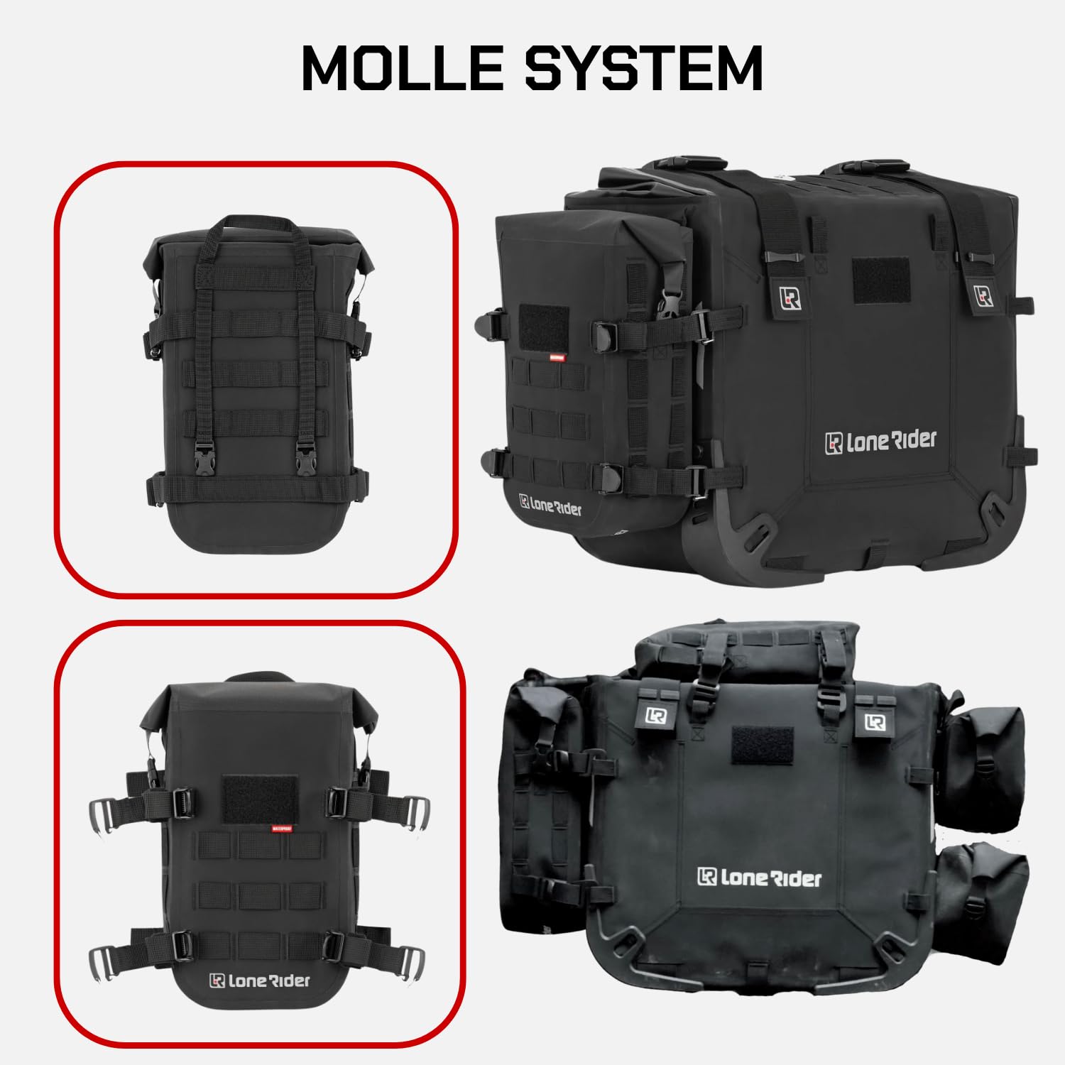 Lone Rider MiniBag 6L - Borsa impermeabile per barra antiribaltamento per motocicletta, con sistema Hypalon MOLLE, ganci G con cancello, fibbie a camma - archiviazione laterale del telaio paraurti