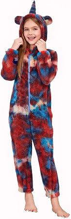 rrhss Girls Fleece Onesie Pajamas Zip-Front Hooded Sleepwear