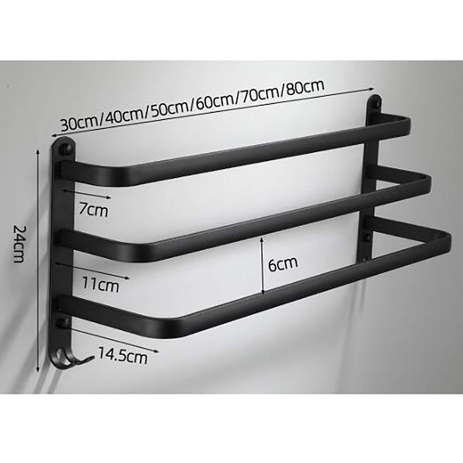 Portasciugamani da Bagno Nero a Parete, Portasciugamani da Bagno a Tre Strati, Portasciugamani in Alluminio Spazio Impermeabile e Antiruggine per Cucina, Doccia, Hotel/60Cm