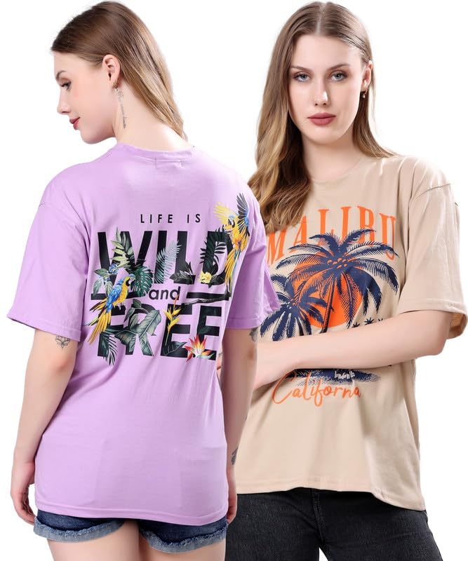Image of London Hills Women's Cotton Blend Oversized Fit Oversized Tshirt | Oversized Tshirt - Pack of 2