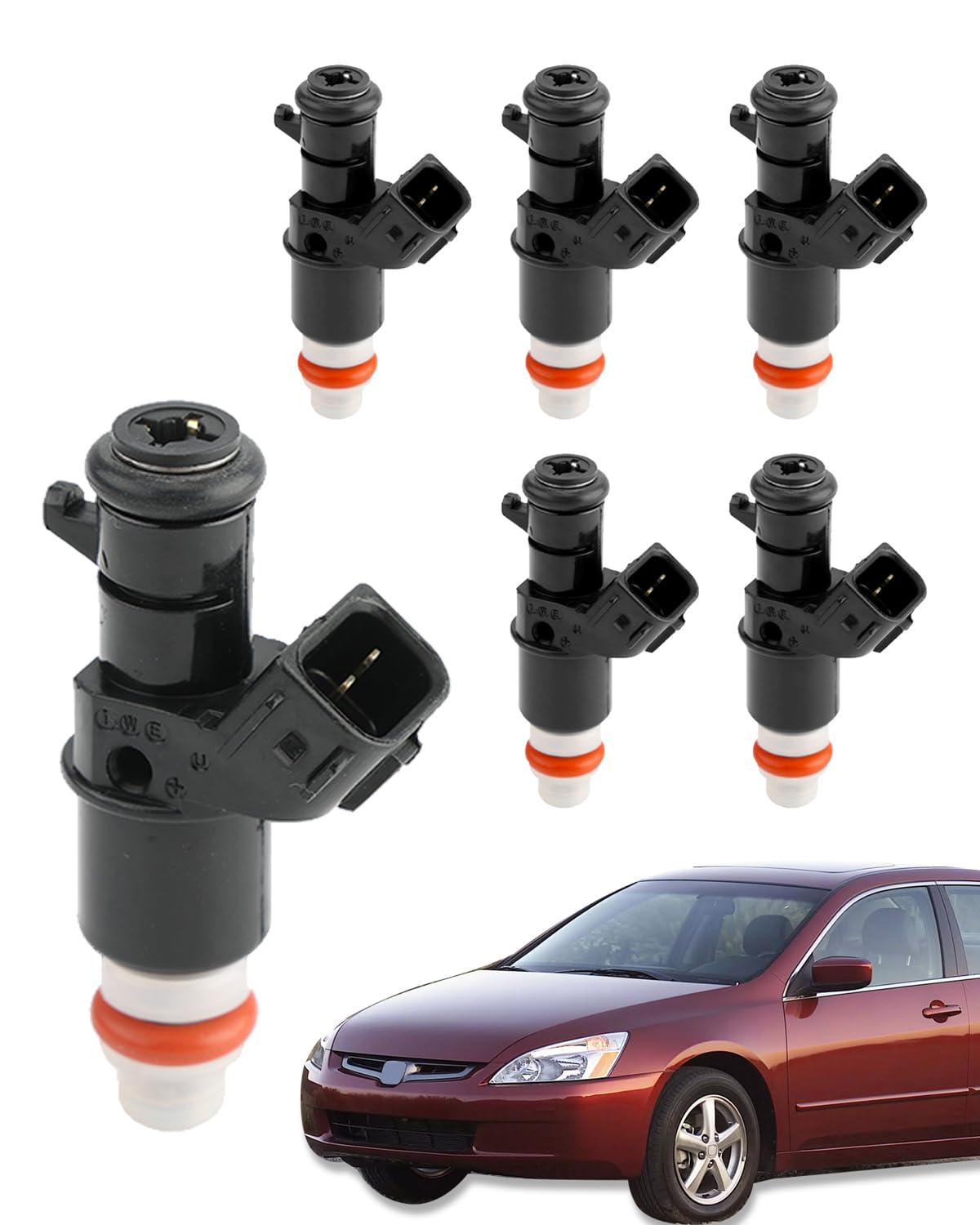 Fuel Injectors (6 PCS), 8 Holes, 3.5 3.2 3.0 2.0 L, Compatible with 2003-2017 Honda Accord Odyssey Pilot Ridgeline, 2003-2008 Acura MDX TL, V6 Engine, OE# 16450-RCA-A01, 8001492N, FJ485, 842-12289