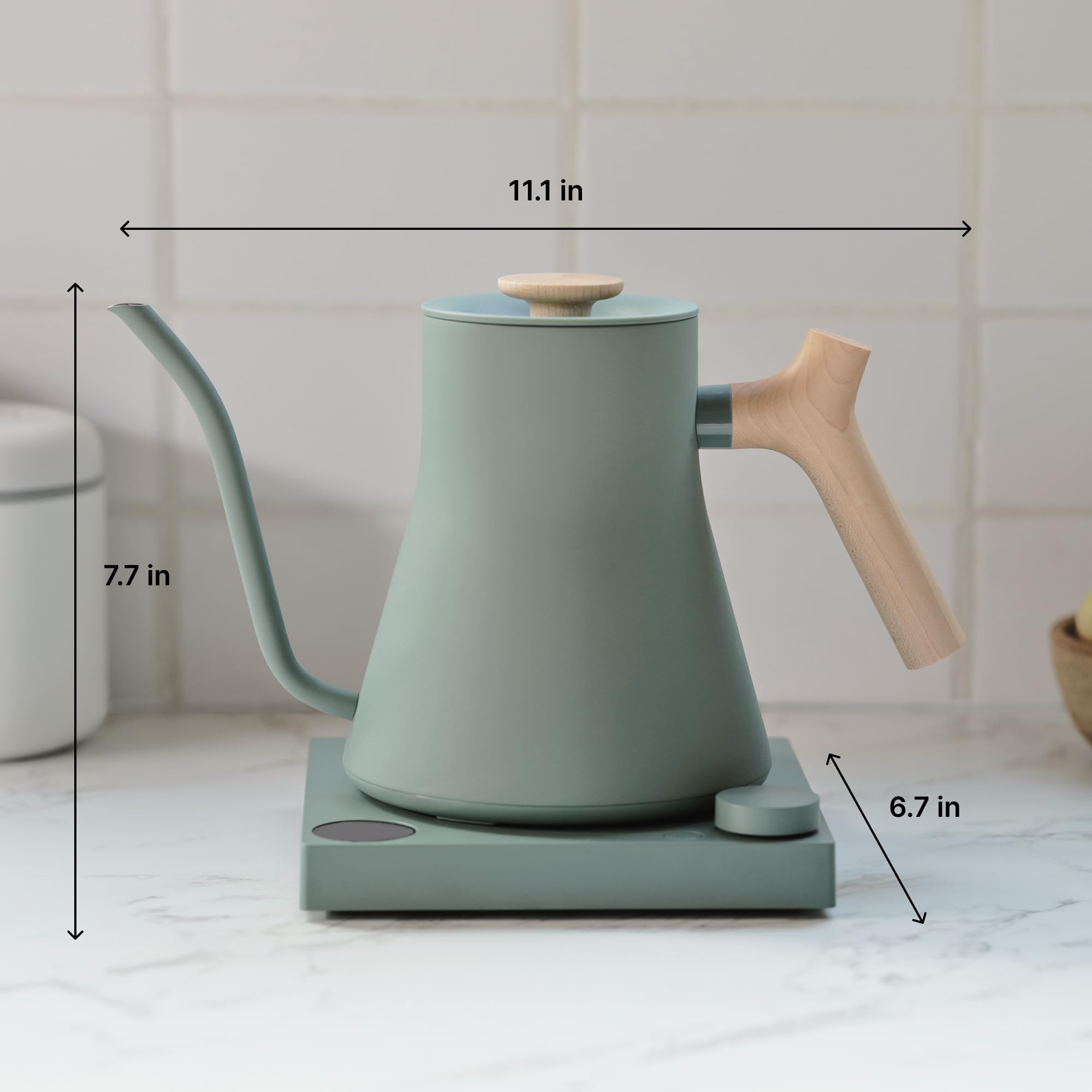 Fellow Stagg EKG Electric Gooseneck Kettle - Pour-Over Coffee and Tea Kettle - Stainless Steel Water Boiler - Quick Heating for Boiling Water - Matte Black: Smoke Green with Maple Wood Handle EKG Pro