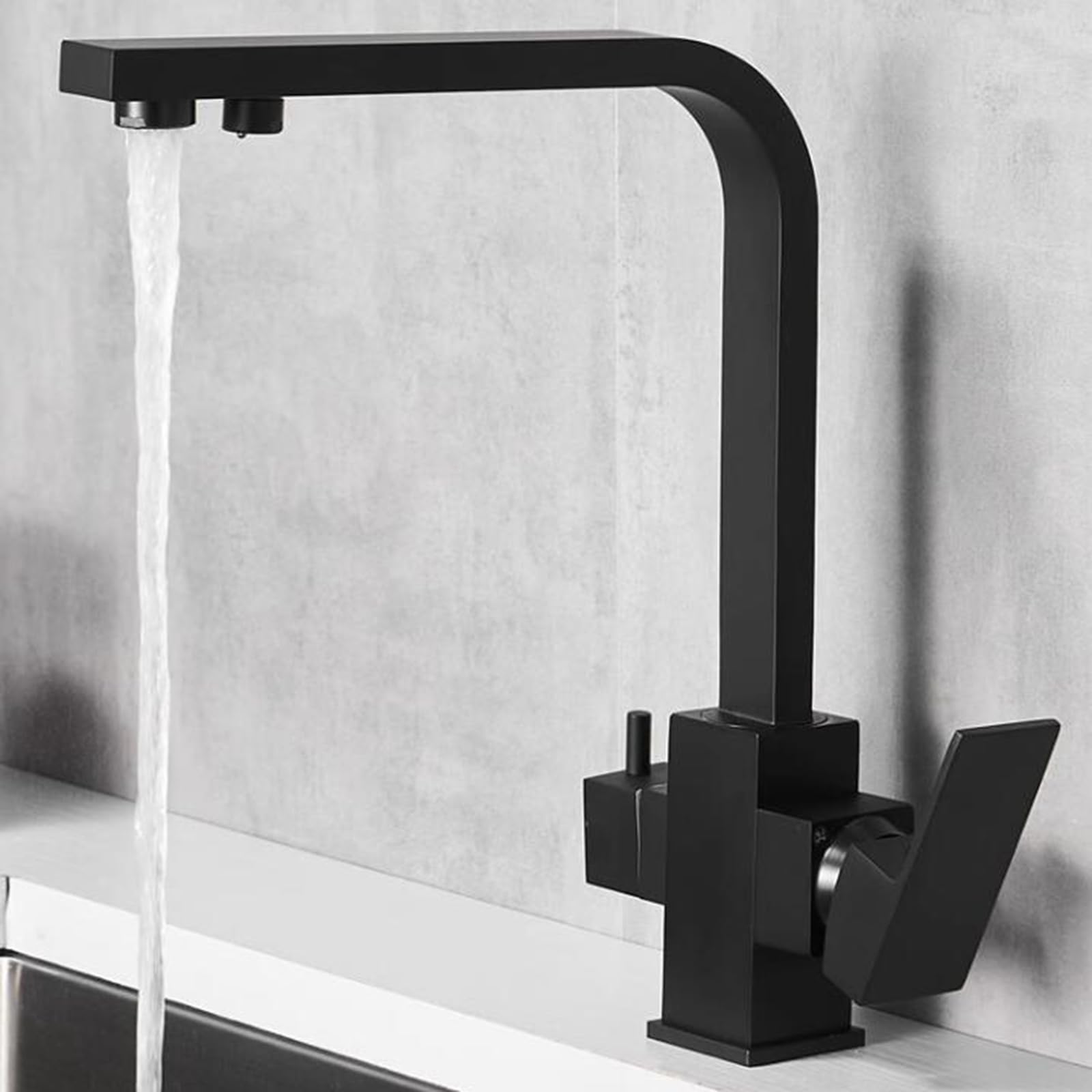 Robinet de Filtre à 3 Voies pour évier de Cuisine, Robinet de Filtre à Eau à 3 Voies Noir Robinet de Filtre à Eau 3 en 1 Robinets d'évier de Cuisine pivotants à 360 ° en