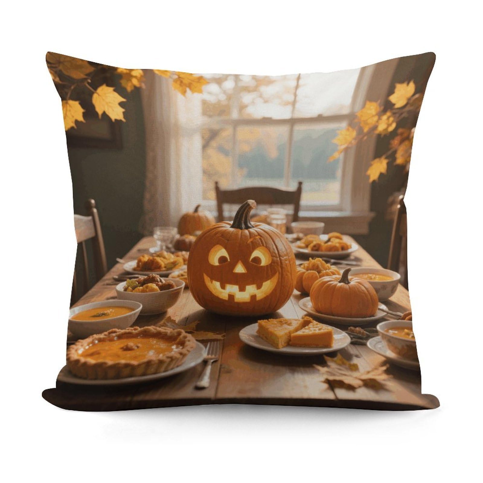 VstaDank Fall Thanksgiving Pumpkin Leaf Pillow Cover with Invisible Zipper Square Throw Pillowcase Plush Couch Sofa Pillow Case 18x18 Inch Decorative Throw Cushion Covers for Sofa Living Pillowcover
