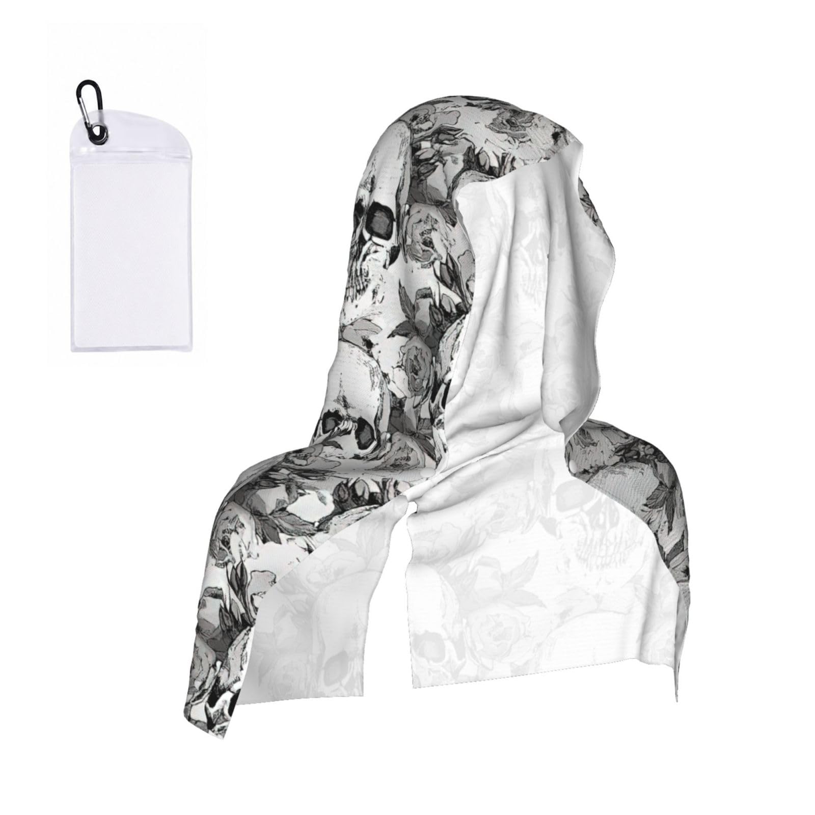 DUWAA Skull Skeleton Print Cooling Hooded Sports Towel, 30×60cm Quick Drying Summer Cool Head Wrap For Neck And Face