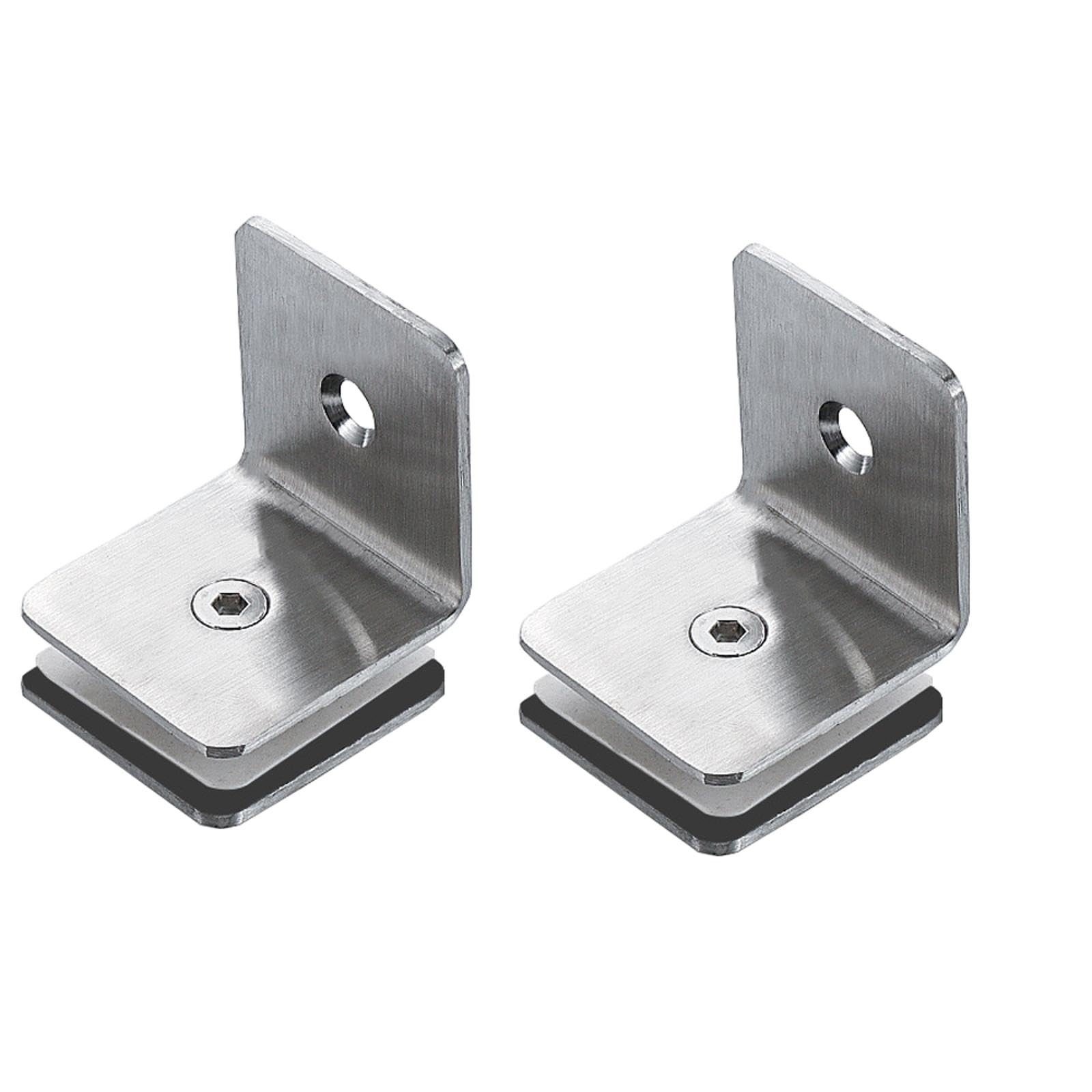 Shower Glass Bracket, 90 Degree Stainless Steel Glass Panel Clip, Shelf Support Clamp for Bathroom, Office, Restaurant (2, Silver)