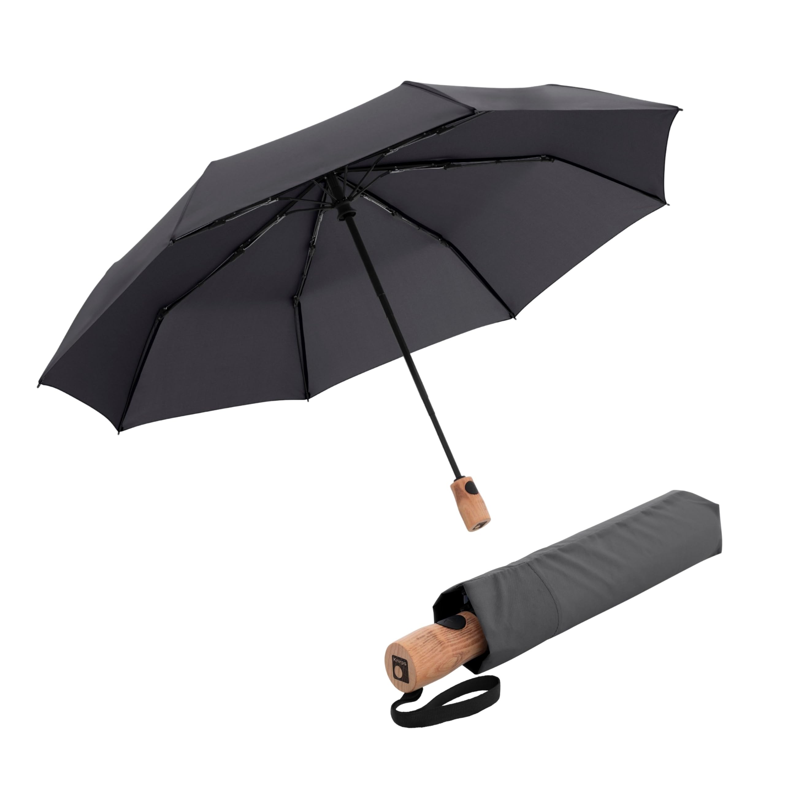 Knirps Timber Duomatic Automatic Umbrella, Dark Grey