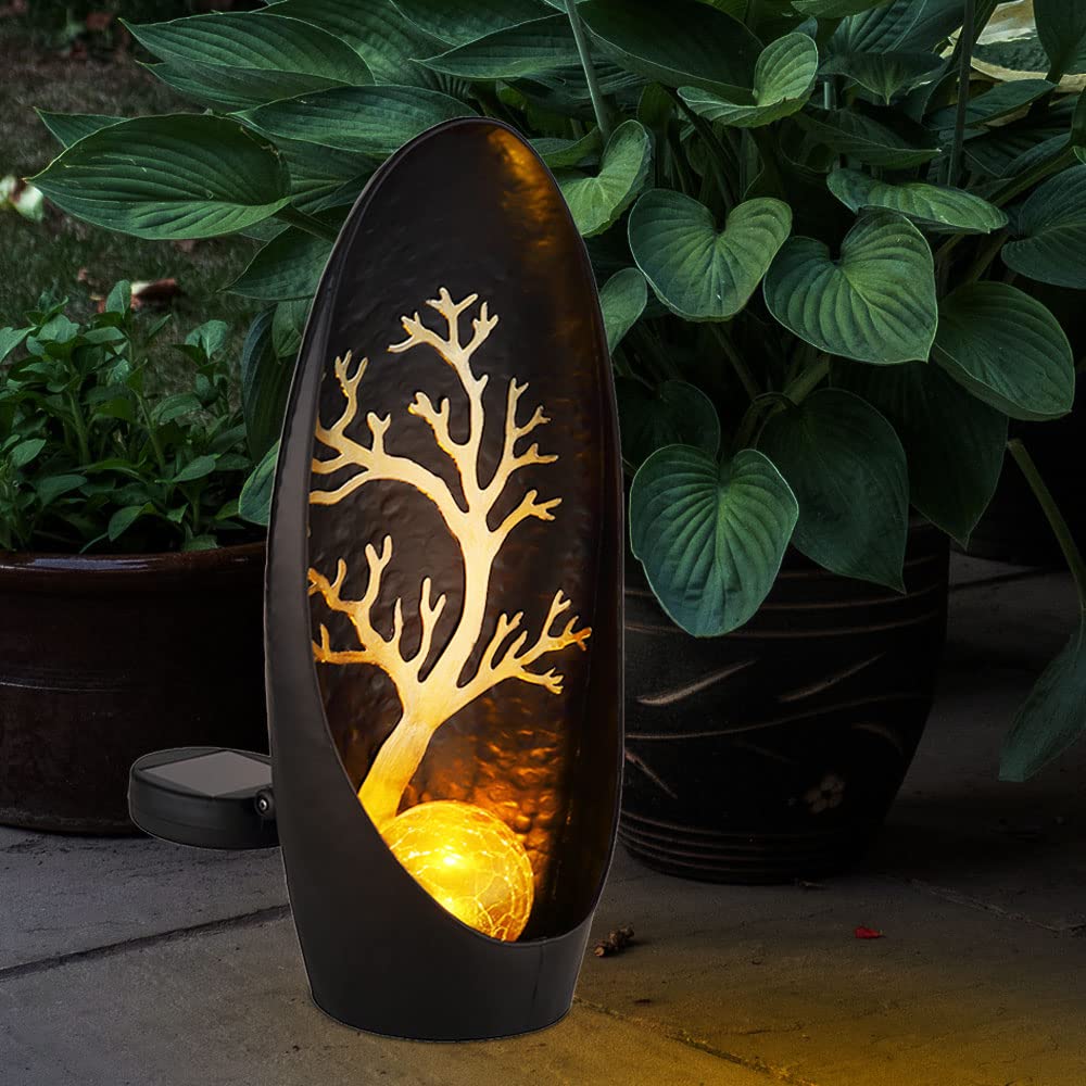 GLOBO Solarleuchte Lotusblume Außen Garten Dekoleuchten Solar Außenleuchte Solar Blume, Crackle Glas Lichteffekt, 1x Lotusblume 1x Stehlampe, LED warmweiß, 2er Set