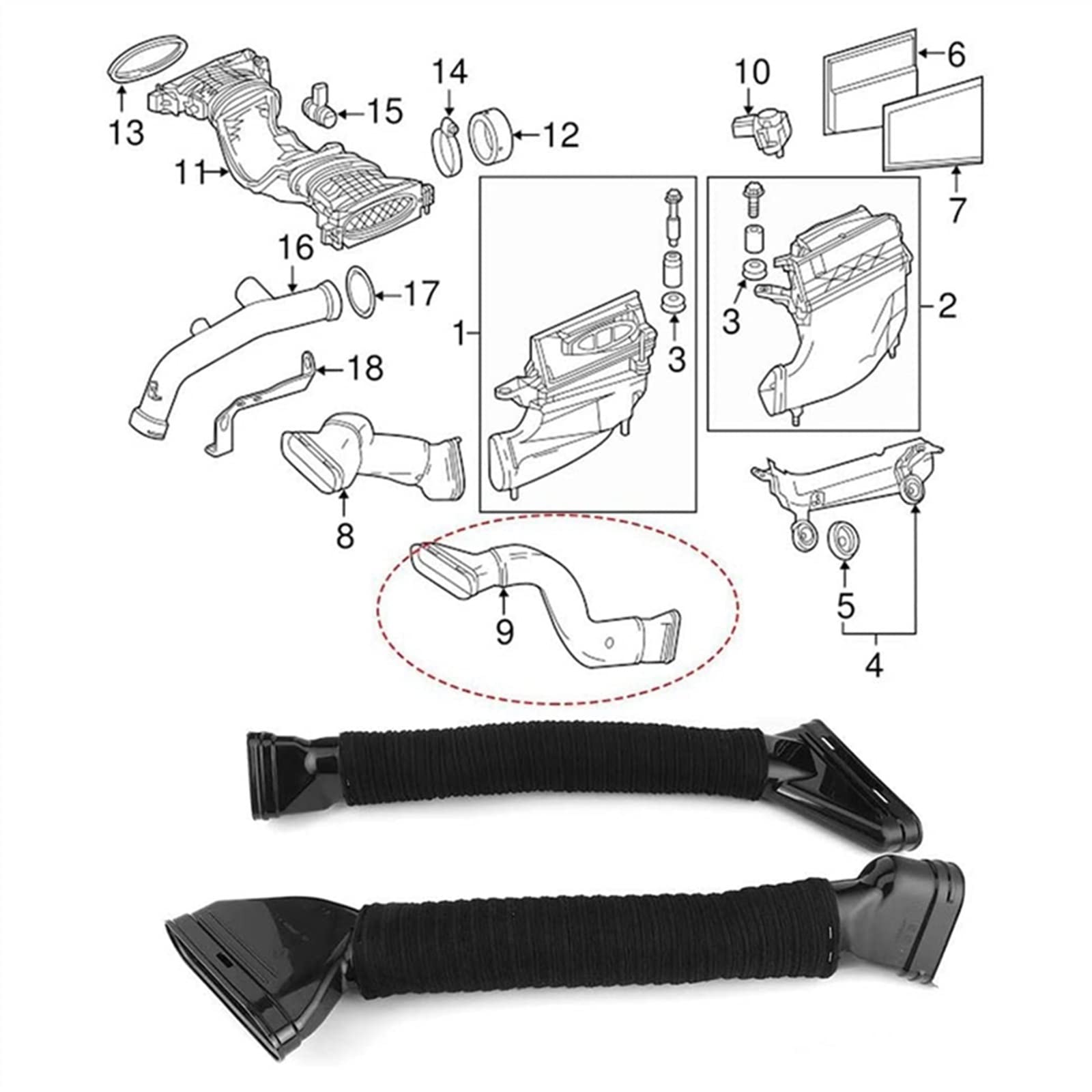 Kit Voiture Admission D'air Kit De Tuyau D' De Voiture Compatible Pour W166 X166 ML350 GL350 Remplace 6420946897 6420948897 6420946797 Tuyau D' Moteur Entru00e9es D' Air Durite Admission Air