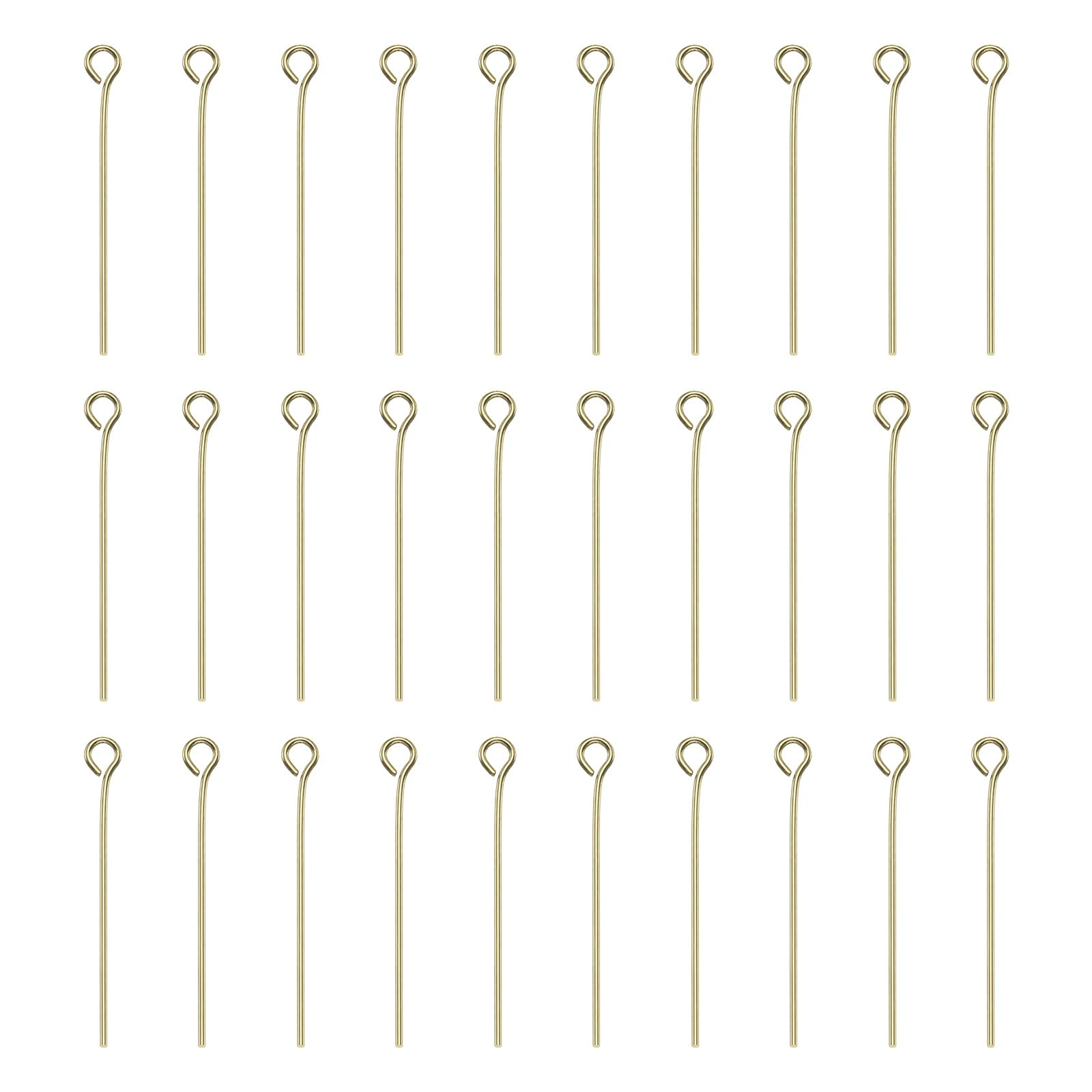 sourcing map 100pcs 14K Gold Open Eye Head Pins 1.18" 30mm Mini Metal Wire Eye Pins Beading Small Needles Bulk for Earring Pendant Necklace Bracelet Charm Jewelry Making Findings DIY Craft