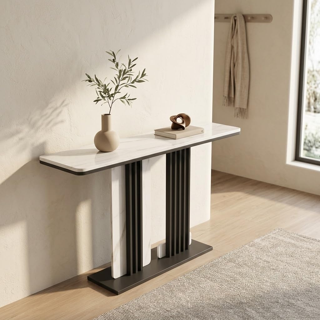 Consolle in pietra sinterizzata, tavolo moderno con doghe per ingresso o soggiorno, design sottile per la decorazione della casa