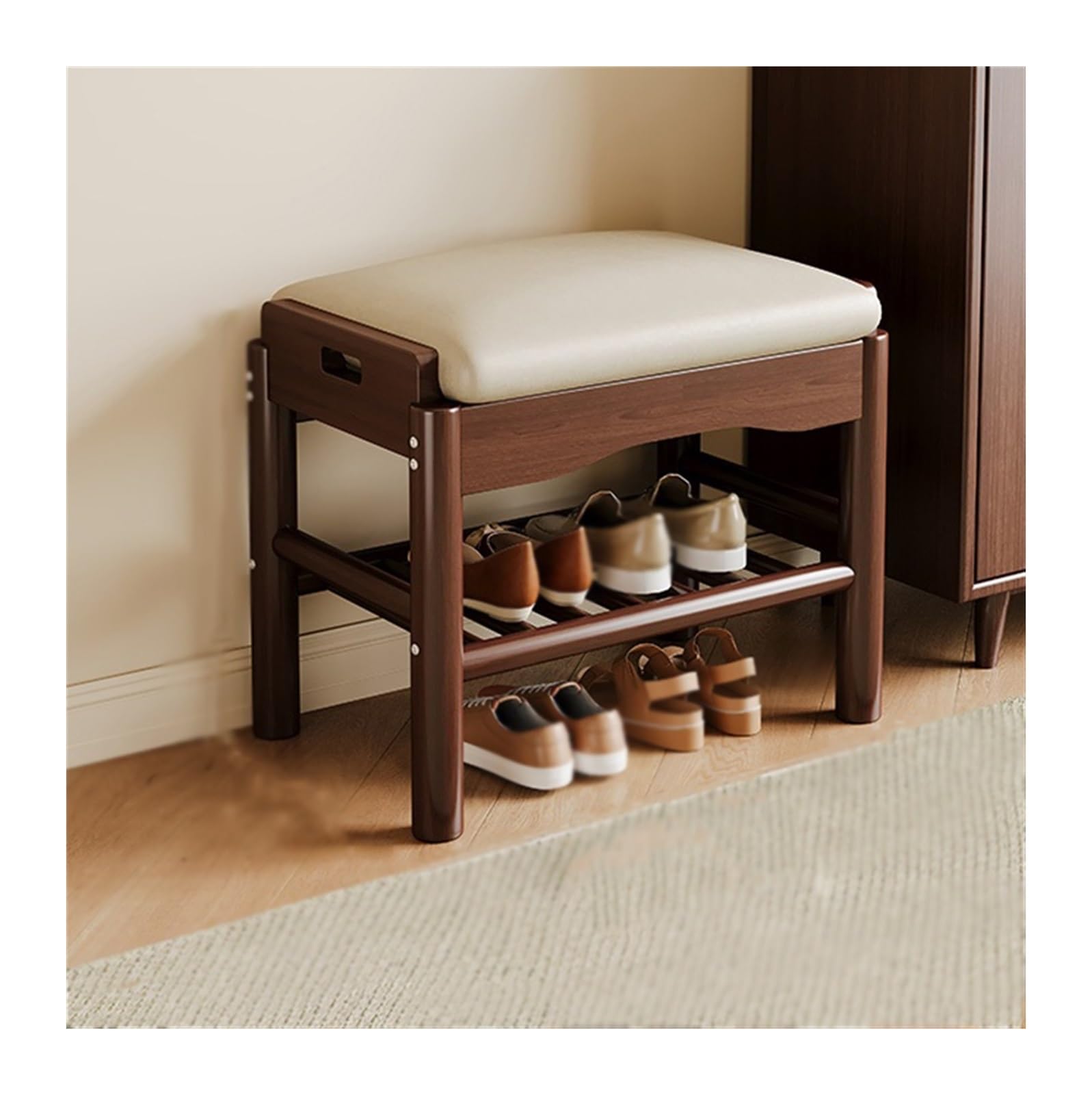 MYUYEE Shoe Bench Entryway- Shoe Bench For Home Use Doorway Entry Shoe Cabinet Sitting Stool One Solid Wood Shoe Bench Entry Door Can Sit Shoe Rack Bench(Bruin-60Cm)