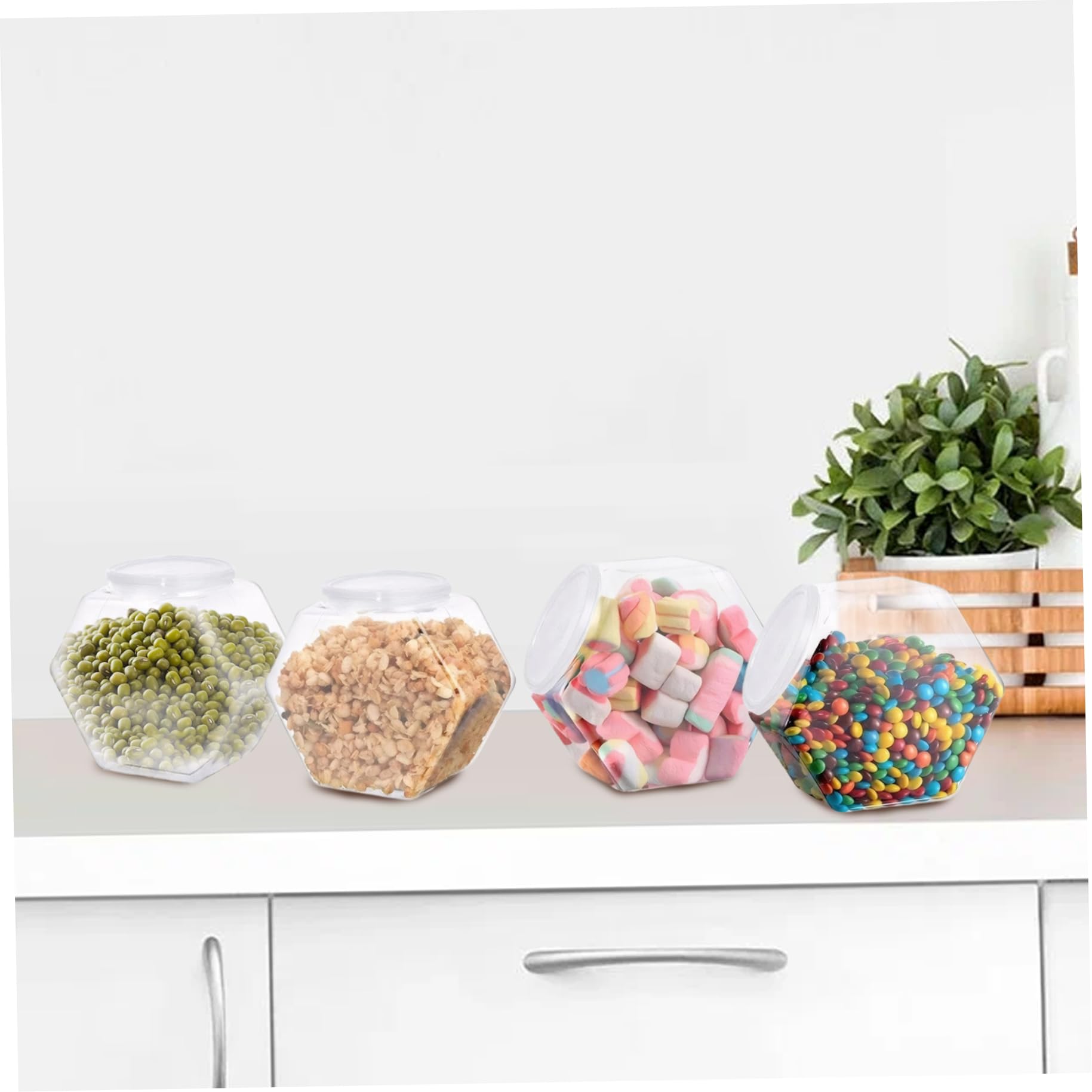 Barattoli per caramelle in plastica trasparente esagonale da 2 pezzi da 3800 ml con coperchio, contenitori per biscotti a bocca larga, barattoli riutilizzabili infrangibili per snack, biscotti