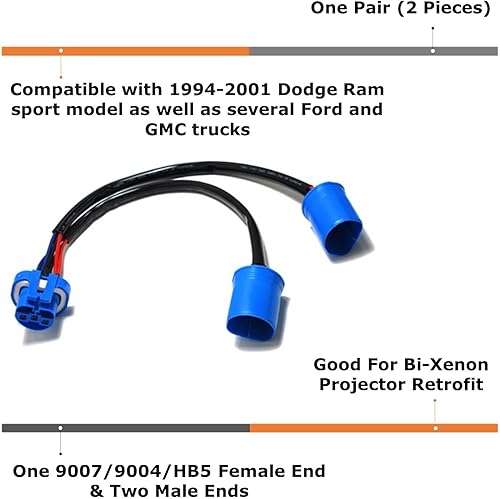 Miniatura 2 de iJDMTOY 9007 HB5 - Cables de fusión de 2 vías compatibles con el uso de conversión de retroadaptación de luz del mercado de accesorios (1-hembra