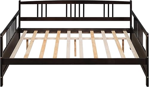 Miniatura 26 de Marco de sofá cama de madera, sofá cama individual con soporte de listones de madera, sofá cama con rieles (blanco)