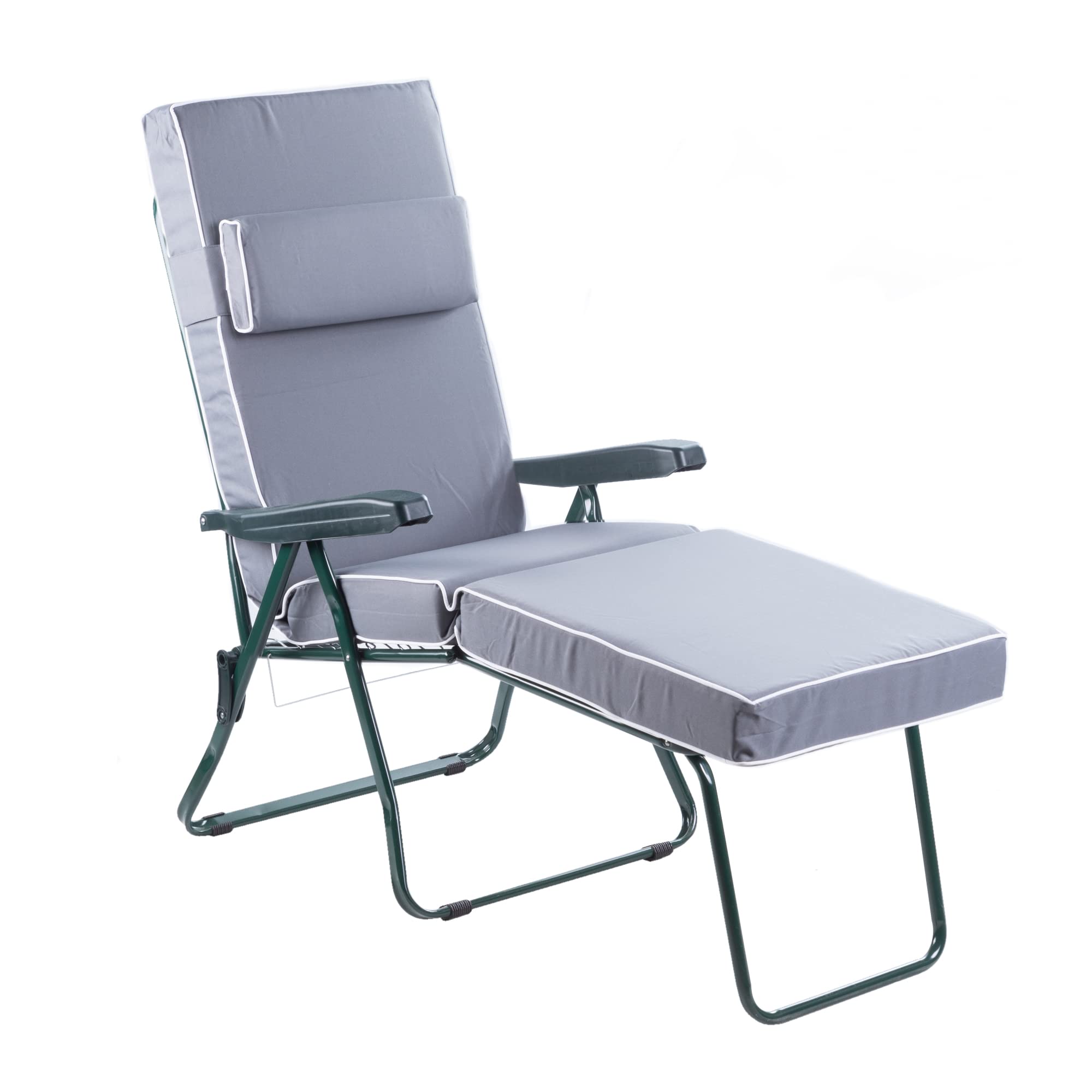 Alfresia Reclining Sun Lounger Chair with Cushion, Folding Garden Recliner Sunbed, Adjustable 5 Position Backrest, Steel Outdoor Patio Lounger for Garden, Patio & Poolside Max 107kg