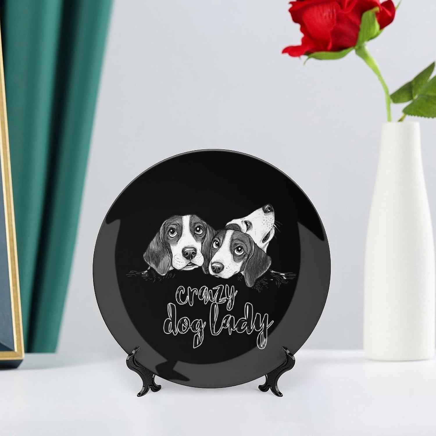 Crazy Dog Lady Decorative Plates for Display Ceramic Plate Tray with Stand Hanger Home Decor