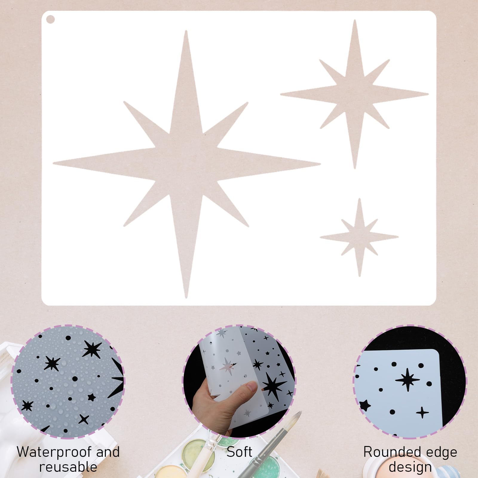 6 stencil grandi a forma di stella per pittura, stencil riutilizzabili per aerografo, stencil per disegno a parete, legno, tessuto, soffitto, decorazione per la casa