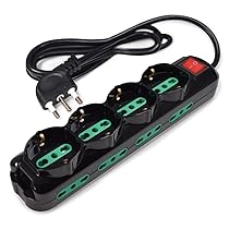 Tecnoware Power Systems – Multipresa Power Cleaner 12 | 4 Uscite Schuko, Italia | 8 Uscite Italia 10, 16A | Interruttore Luminoso | Protezione Bambini | Cavo 1,5m | Ingresso Italia 16A 90°, Nero