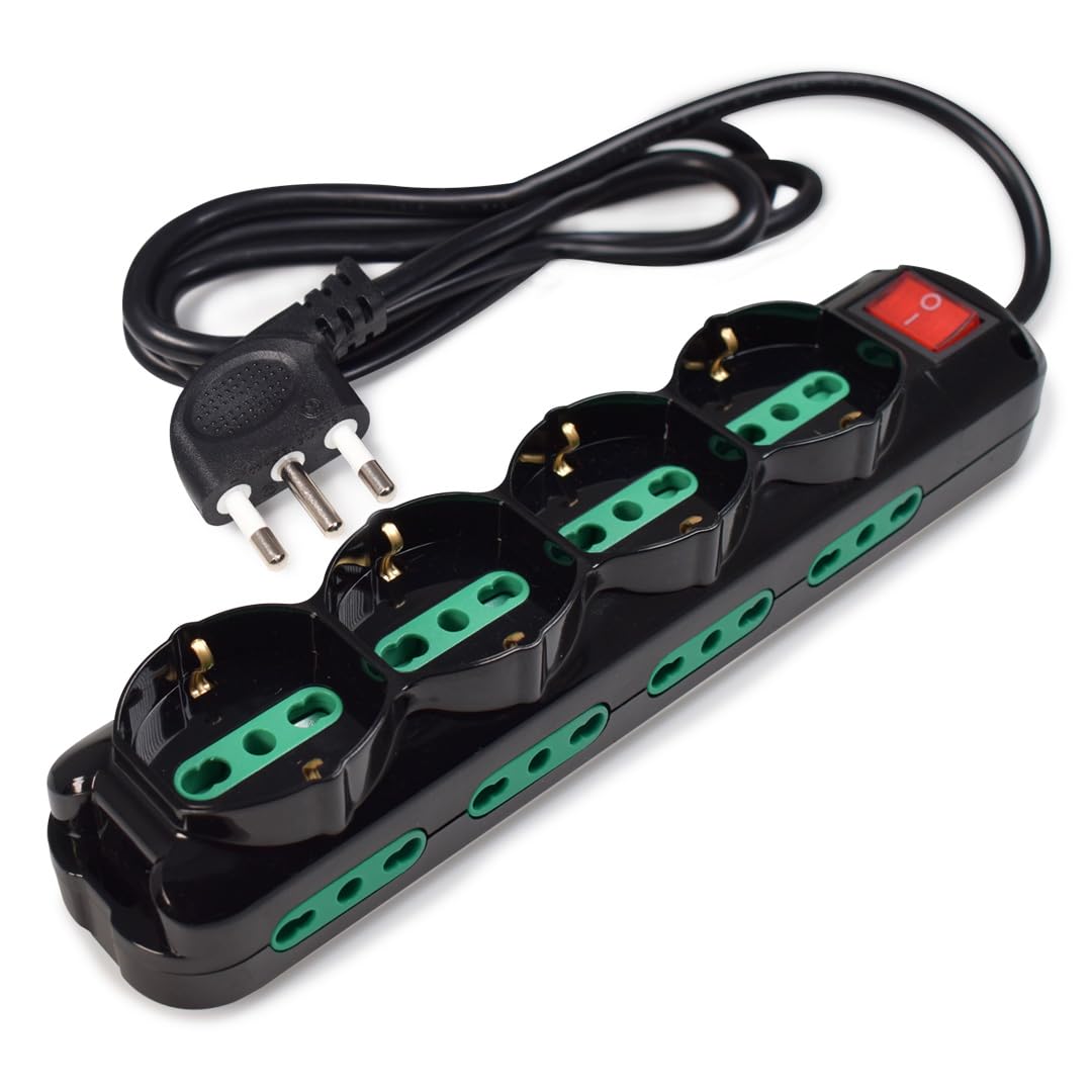 Tecnoware Power Systems - Multipresa Power Cleaner 12 | 4 Uscite Schuko/Italia | 8 Uscite Italia 10/16A | Interruttore Luminoso | Protezione Bambini | Cavo 1,5m | Ingresso Italia 16A 90°, Nero