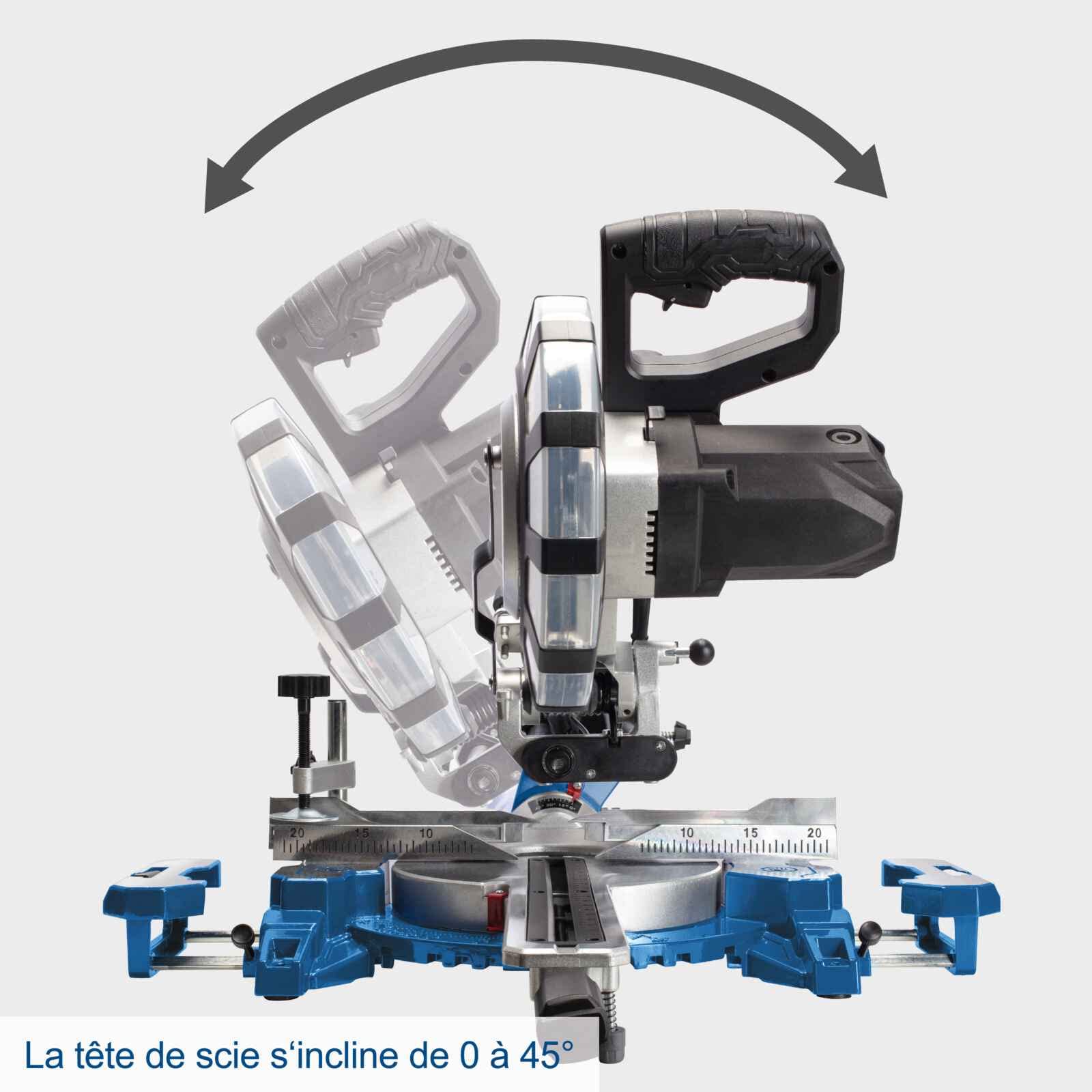Scheppach Scie à onglets radiale HM254SPX | 2200 W | Lame Ø254 mm | Largeur et hauteur de coupe 34x90mm | Avec laser | Supports en aluminium | Table tournante avec blocage rapide | 2ème lame incluse