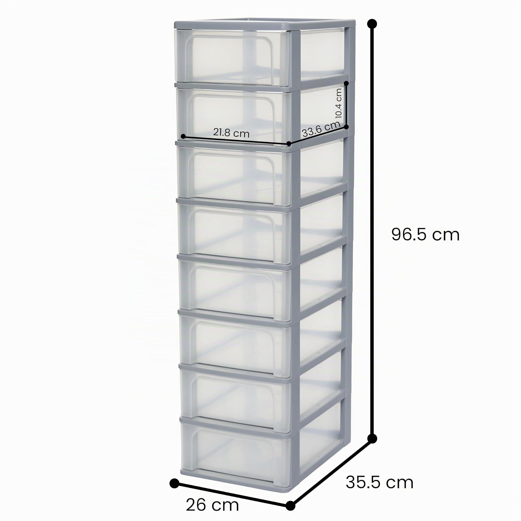 Iris Ohyama Cassettiera in Plastica, Portaoggetti, 8 Cassetti Medi, Grigio, Apertura Facile, Formato A4, A5 e A6, Organizzatore, Per Ufficio, Scuola, Cartoleria, Senza BPA, Contenitore, OCH-2008