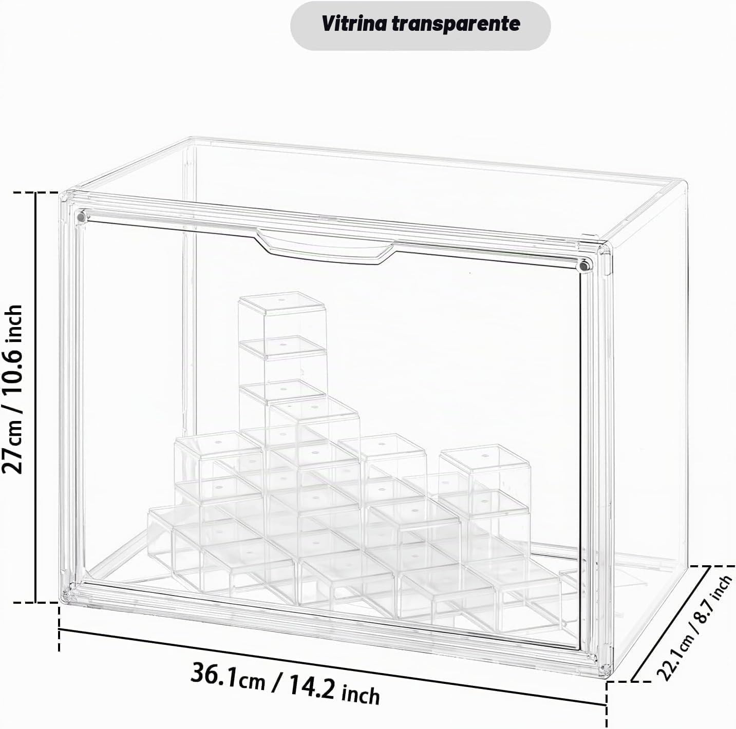 GUDEMAY 3 Piezas Vitrinas de Acrílico con Escalones - Cajas Expositoras Apilables y Antipolvo para Figuras Funko Pop, Miniaturas, Colecciones, y Juguetes de Blind Box