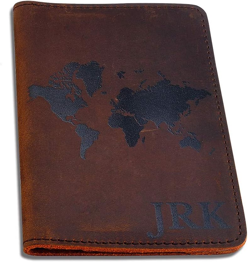 Personalised Genuine Leather Passport Cover, Printed Travel Passport Holder, Brown Wallet Case for Passport