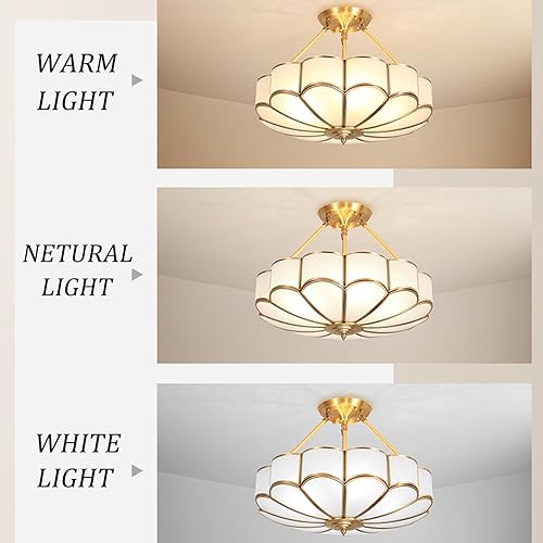 Miniatura 8 de -Lámpara de techo semiempotrada de 4 luces, lámpara de latón con pantalla de vidrio esmerilado, lámpara de comedor dorada, lámpara de techo moderna
