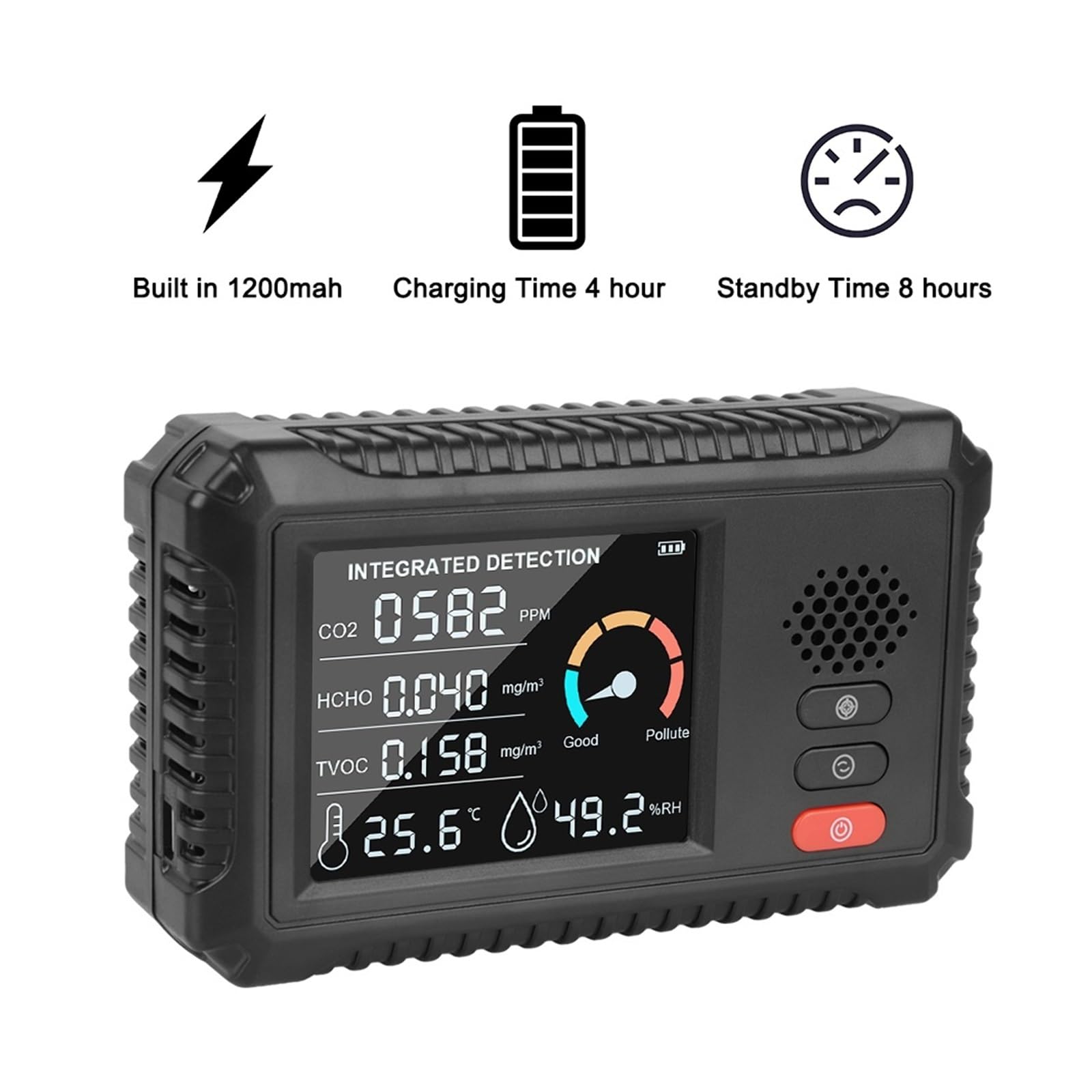 TVOC HCHO Rilevatore di gas CO2 Sensore anidride carbonica Tester dell'aria Monitor della qualità Analizzatore Home Office Outdoor Multifunzionale Per cucina e camper