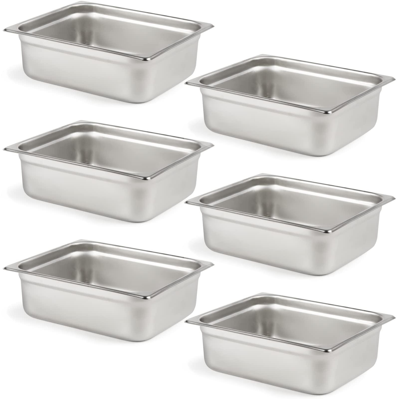 CURTA 6 Pack Anti-Jam Hotel Pans, 1/2 Size 4 Inch Deep, NSF Commercial 18/8 Stainless Steel Chafing Steam Table Pan, Catering Storage Metal Food Pan