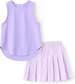 PATPAT Girls Tennis Skirt Sets Moisture Wicking Tank Tops and Pleated Skirts 2 Piece Outfits Activewear Sets 5-12 Years
