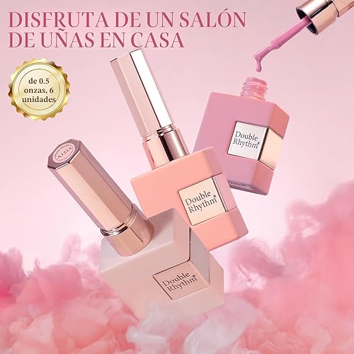 Miniatura 9 de Double Rhythm Juego de 6 piezas de 15 ml de esmalte de uñas en gel, mismo color, misma botella, kit de esmalte de uñas semipermanente, arte de uñas