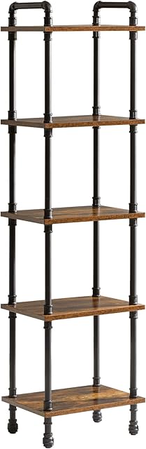 IBUYKE Ladder Shelf,5-Tier Storage Shelves,Small Bookshelf,Shelving Unit with Metal Frame,Vintage Industrial Plant Display Stand,Bookcase for Living Room, Home Office TMJ405H