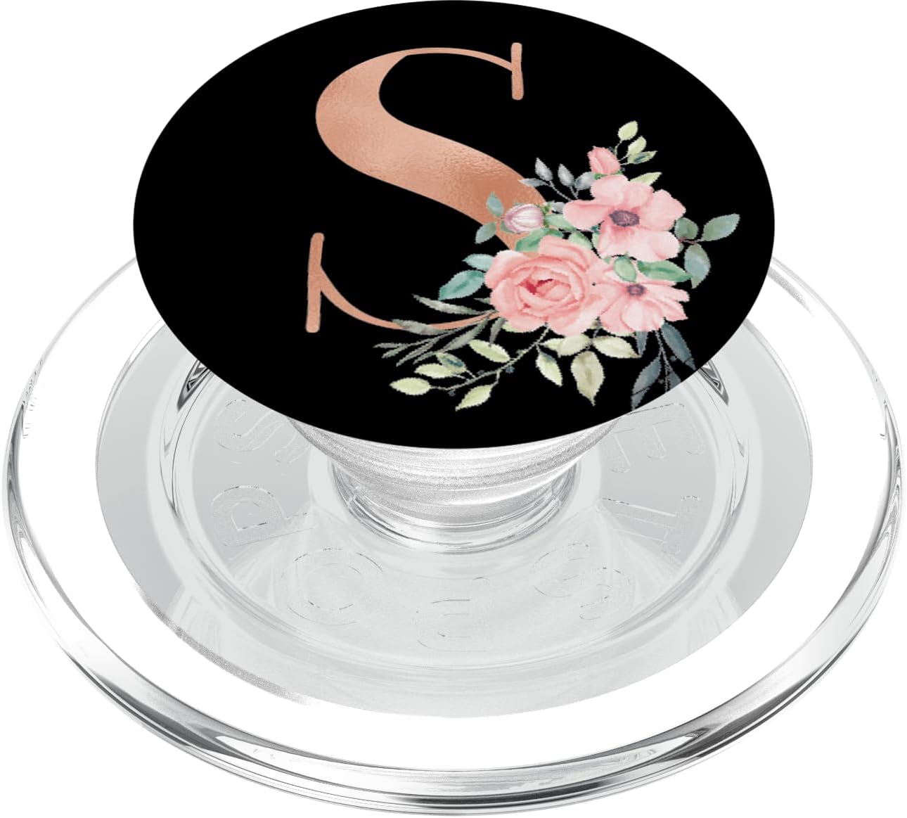 Rose Blush Black Monogram Letter S Pretty Pink Flowers PopSockets PopGrip: Swappable Grip for Phones & Tablets PopSockets PopWallet for MagSafe