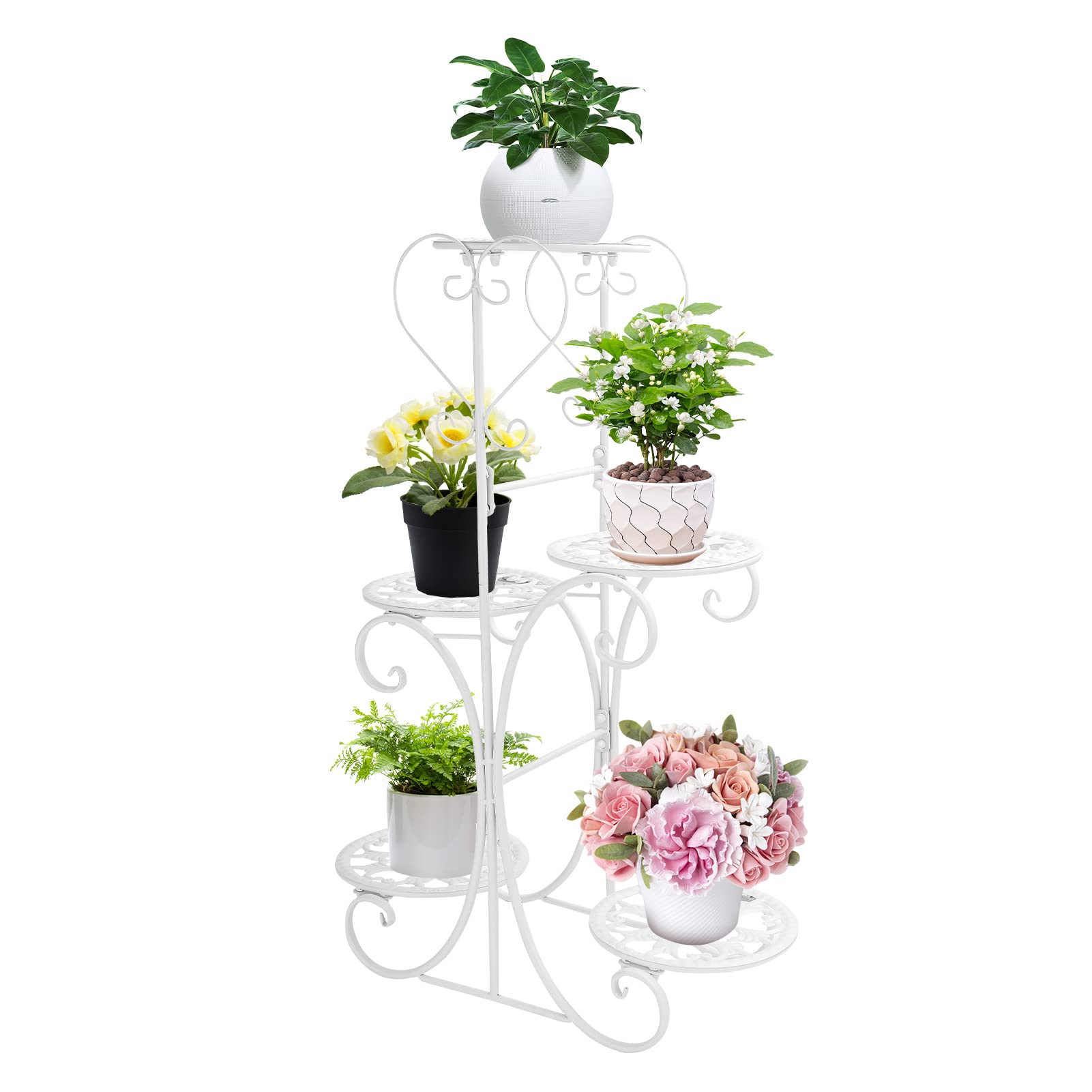 Shoze 5 Tier Plant Stand Metal Tall Flower Pot Rack Holder Multi-Layer Display Planter Shelf for Indoor Outdoor 40 x 83 x 22cm White
