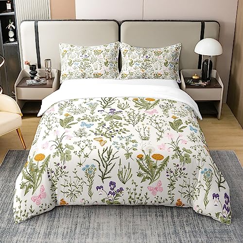 Floral Cotton Duvet Cover Double Size, Rusric Flower Daisy Dandelion Bedding Set - Image 2
