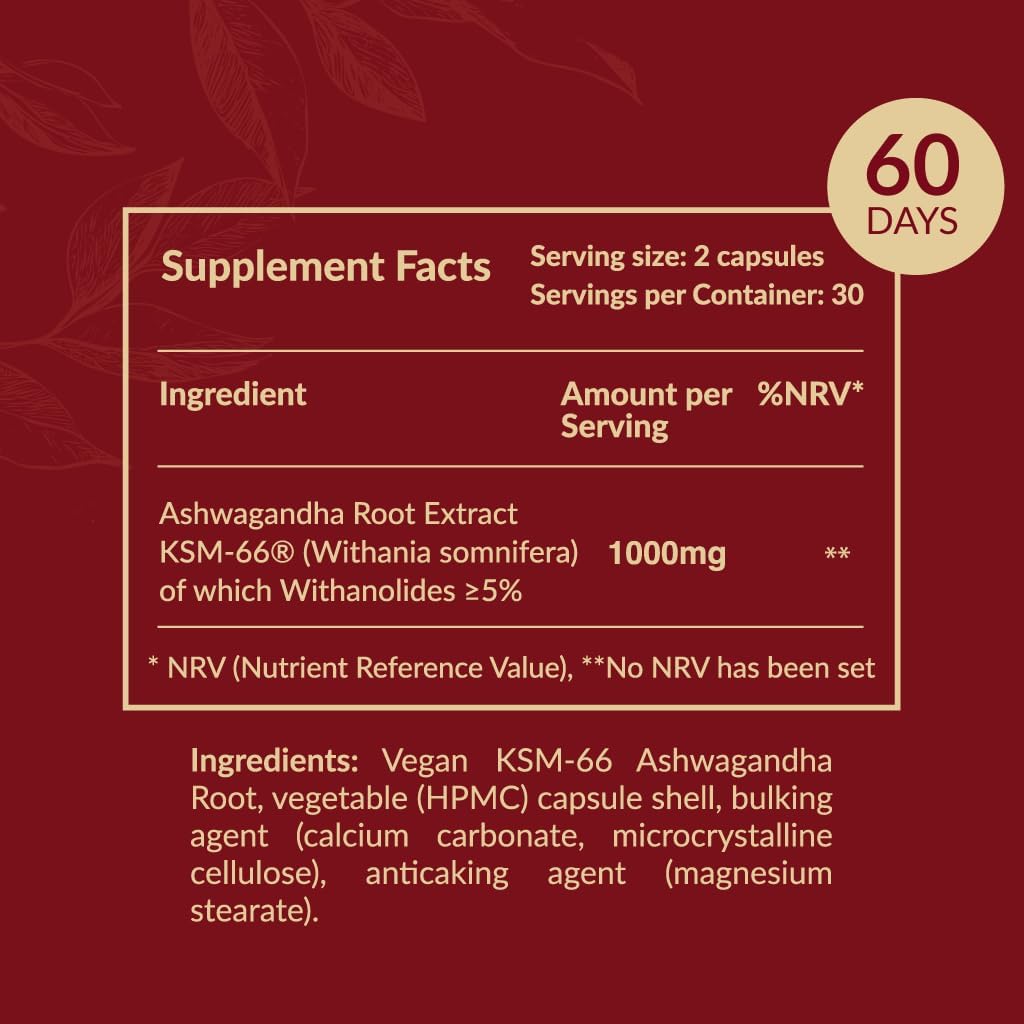 Ashwagandha Capsules – KSM-66® 1000mg Daily Dose – Pure Organic Root Powder Extract Ayurvedic Supplement - Focus Mood Support Increase Energy Strength. Natural KSM for Superior Absorption. - Image 6