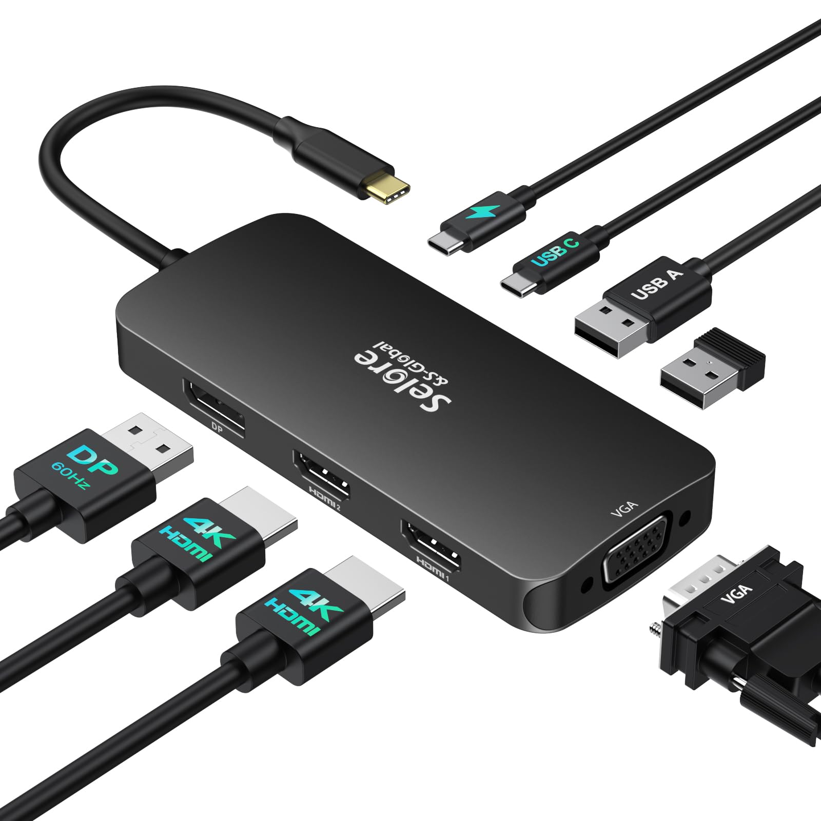 【2つHDMI＋DP＋VGA 4画面拡張】USB C ハブ ドッキングステーション hdmi 2ポート 4画面拡張可能 4K対応 100W 急速充電 Displayport VGA 2 USB A 2.0 MacBook Pro/Air 2020 Dell XPS 13/15 Lenovo Yoga HPなどタイプC機種に対応